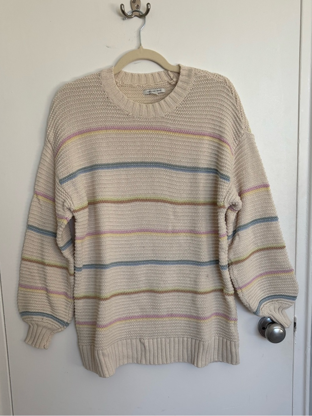 American Eagle Outfitters Cream Sweater with Pastel Stripes
